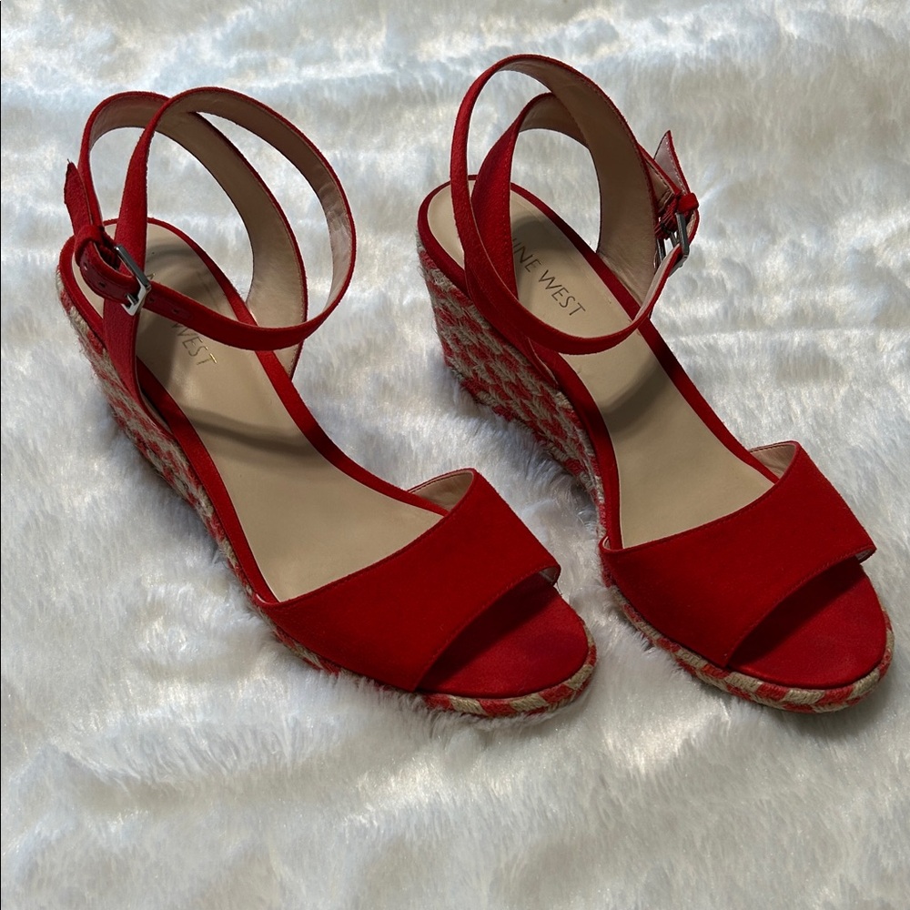 Nine West Bold Red Wedge Sandals
